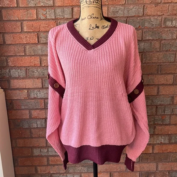Umgee Plus Size Detachable Sleeve V-Neck Sweater - Picture 7 of 16